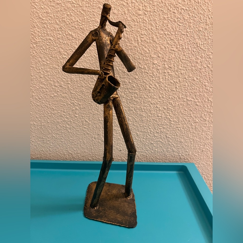 Vintage Z Gallerie Metal Tube Art Sculpture Band Saxophone Sax Player